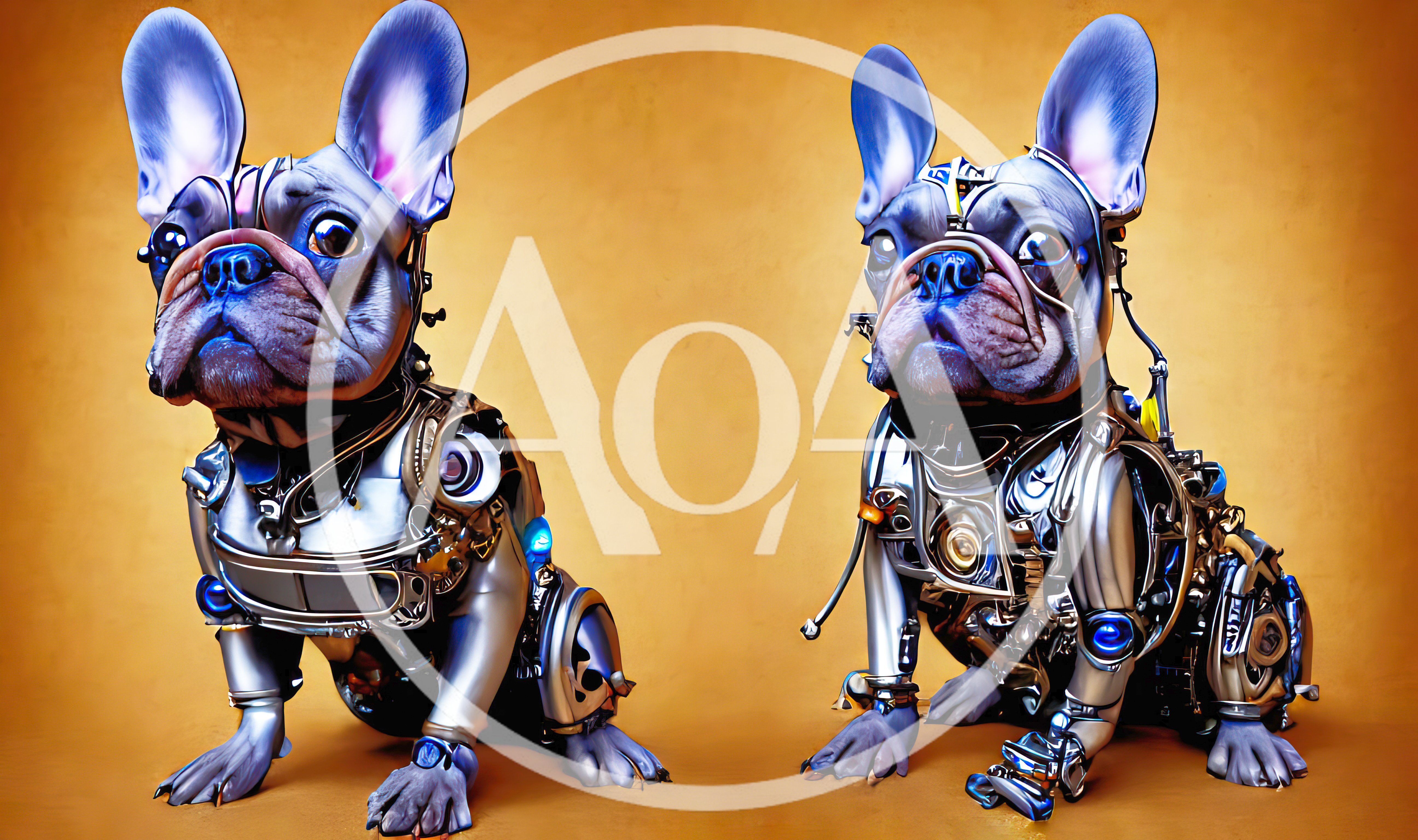 Two Futuristic Robotic French Bulldog Cyborgs