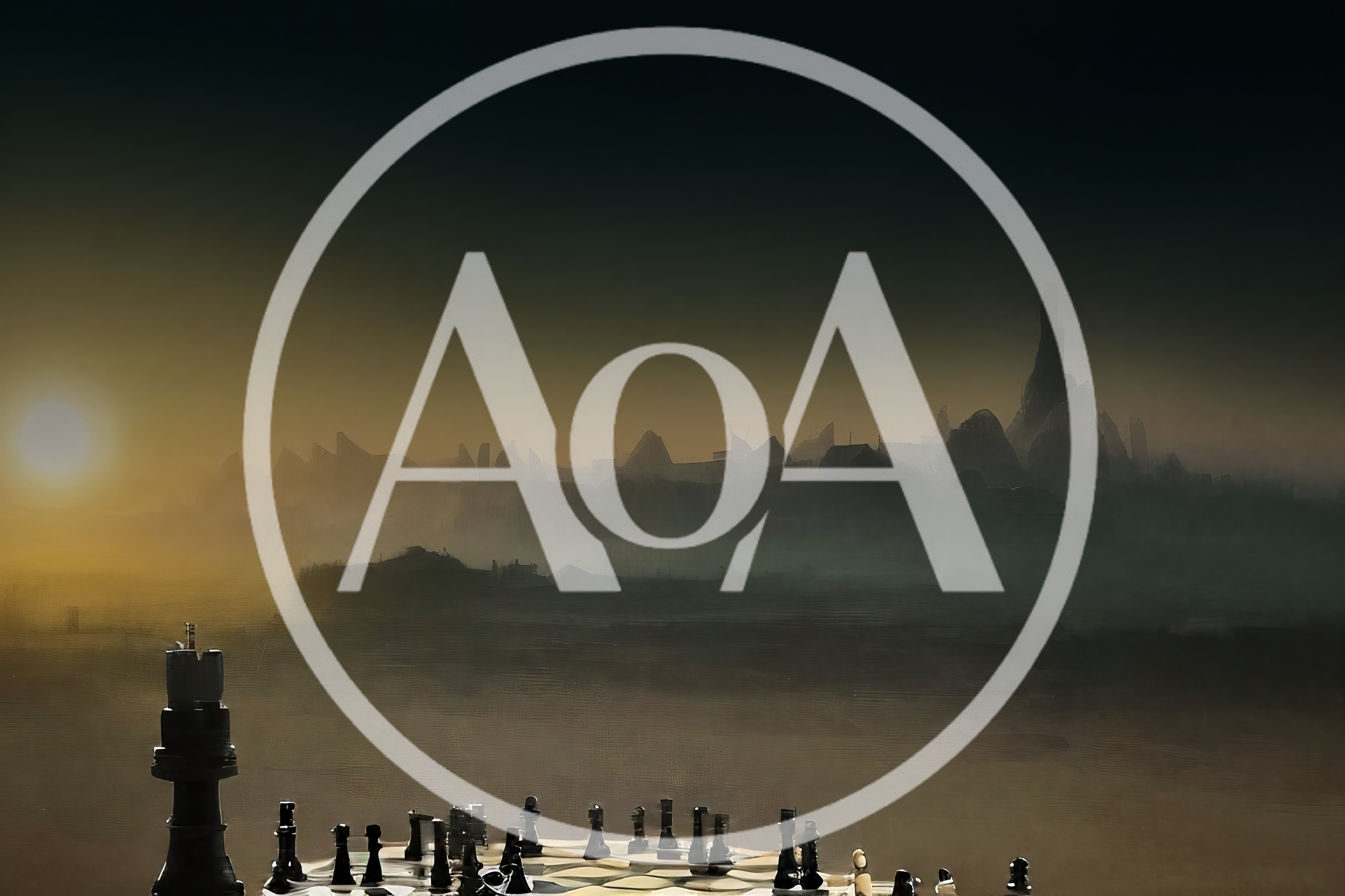 Surreal Chessboard Landscape With Distant Foggy City