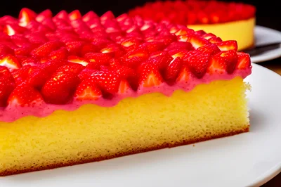 Fresh Strawberry Topped Sponge Cake Slice