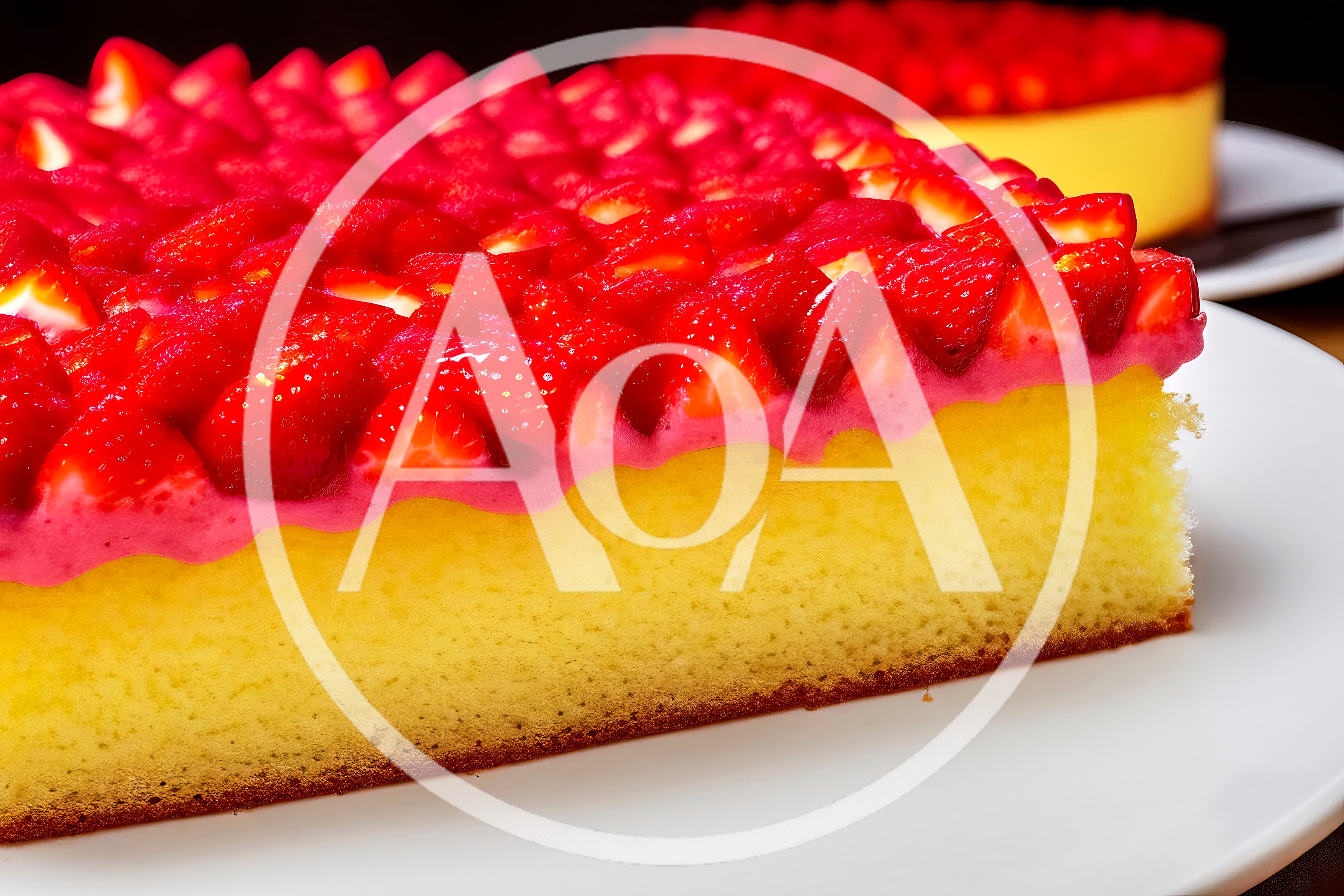 Fresh Strawberry Topped Sponge Cake Slice