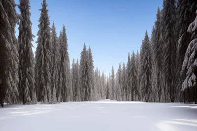 Snow Covered Pine Forest In Winter