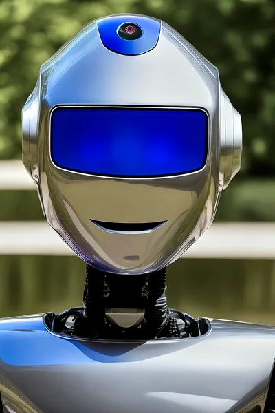 Close Up Portrait Of A Shiny Metallic Robot