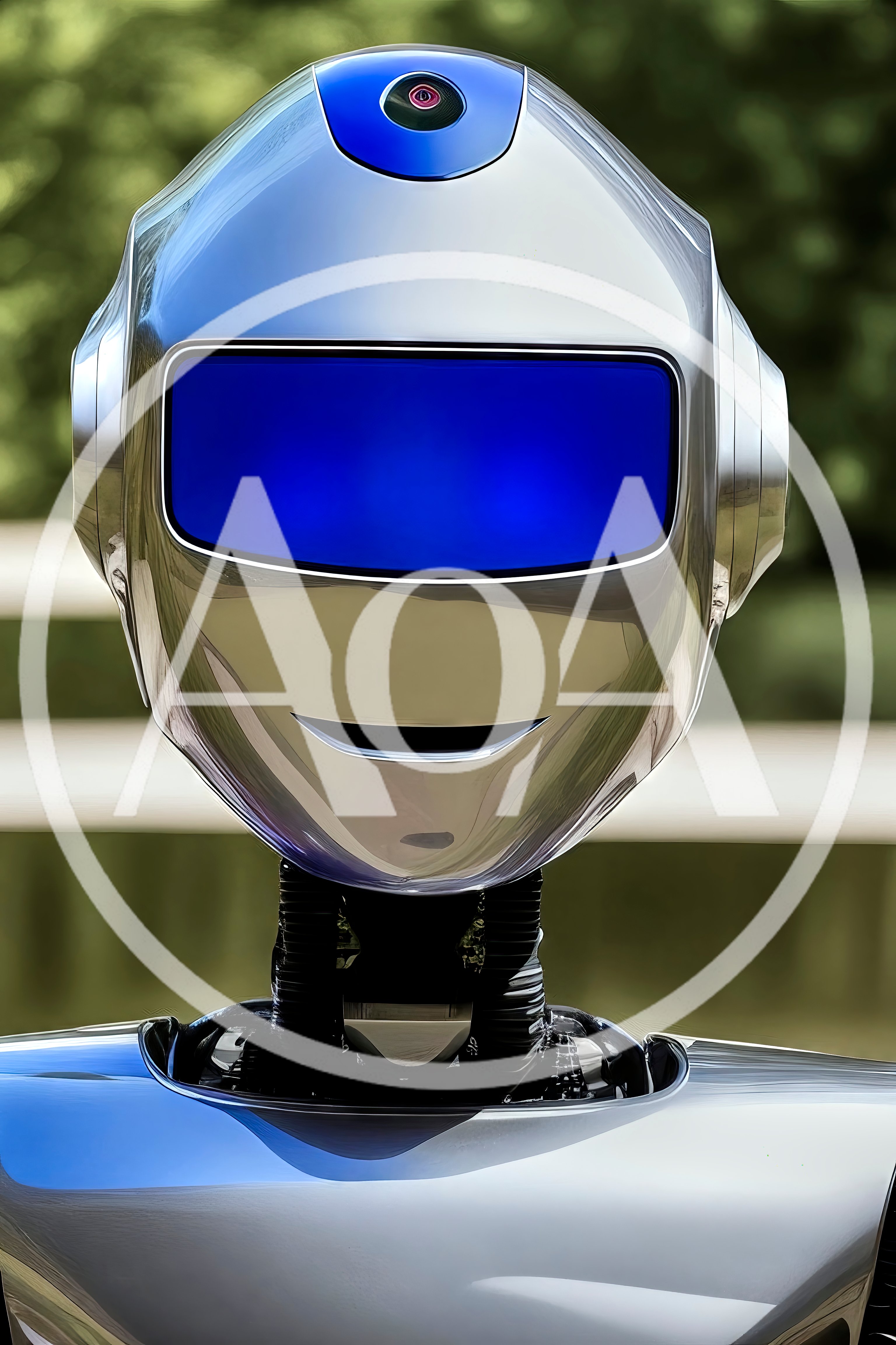 Close Up Portrait Of A Shiny Metallic Robot
