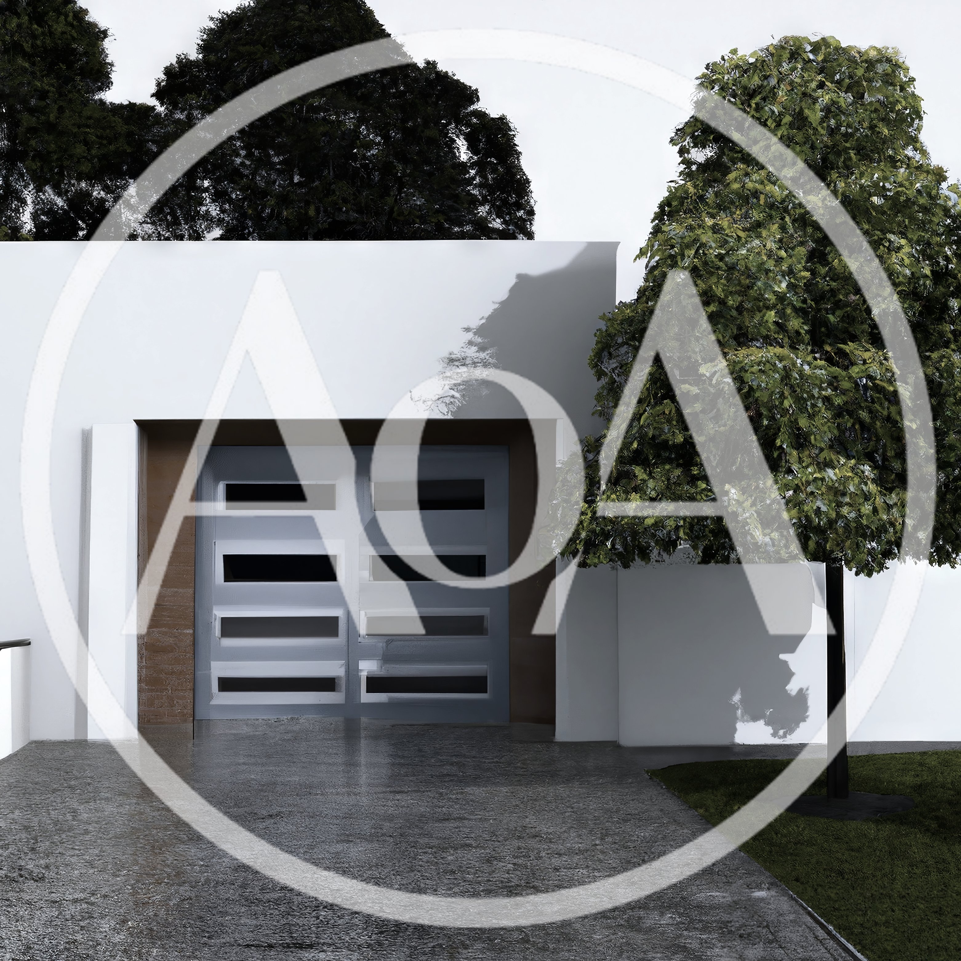 Modern Garage Exterior With Minimalist Architecture And Tree
