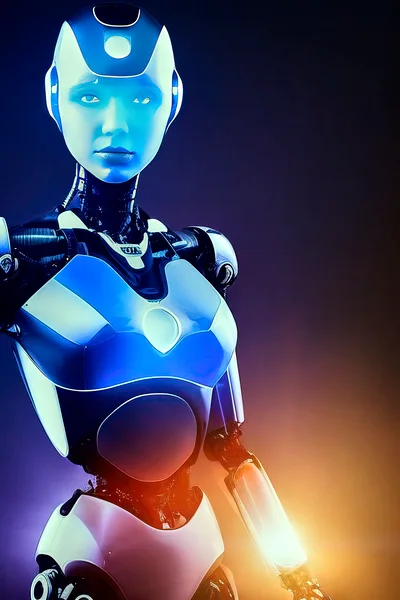 Futuristic Android Robot With Glowing Blue Lighting