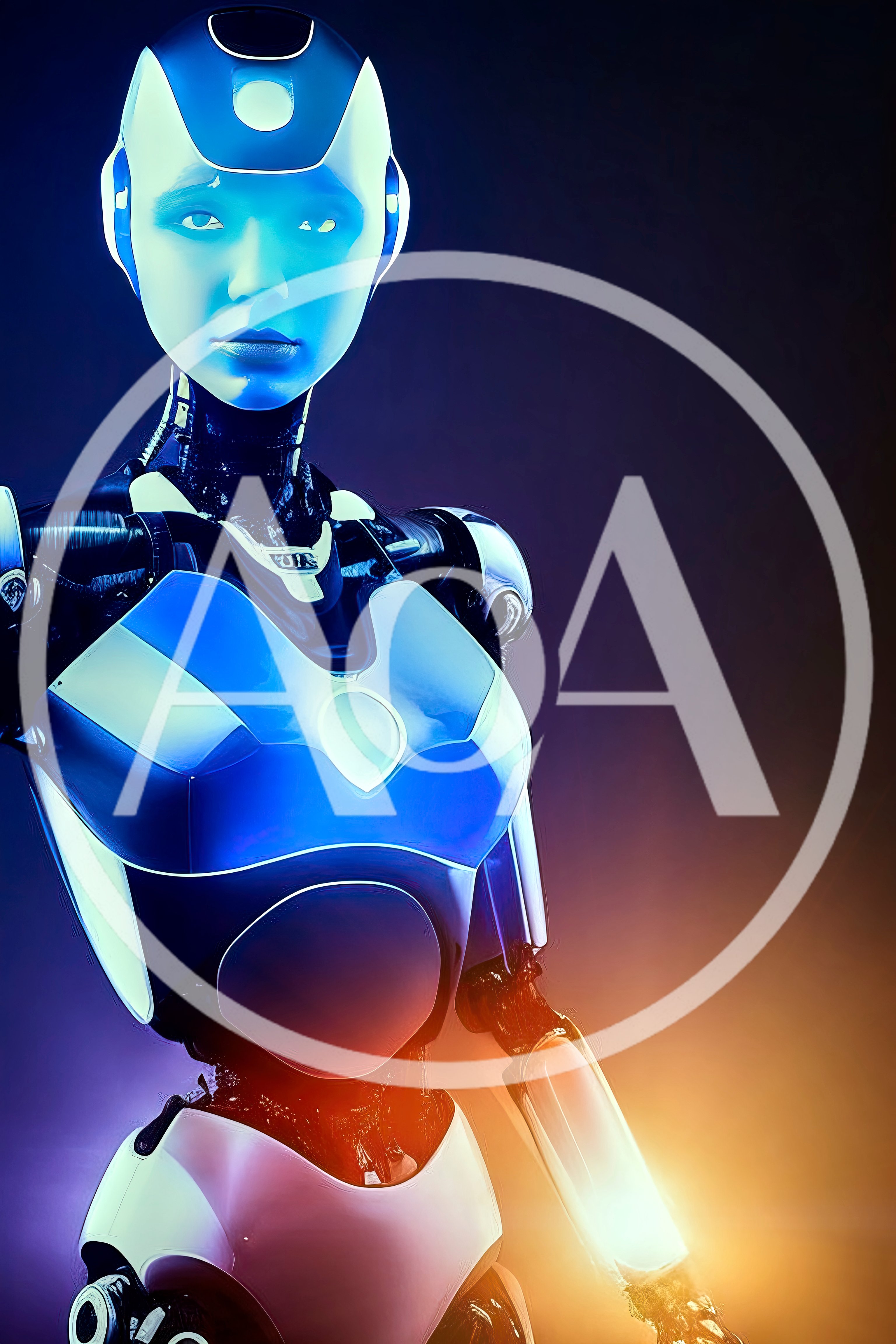 Futuristic Android Robot With Glowing Blue Lighting