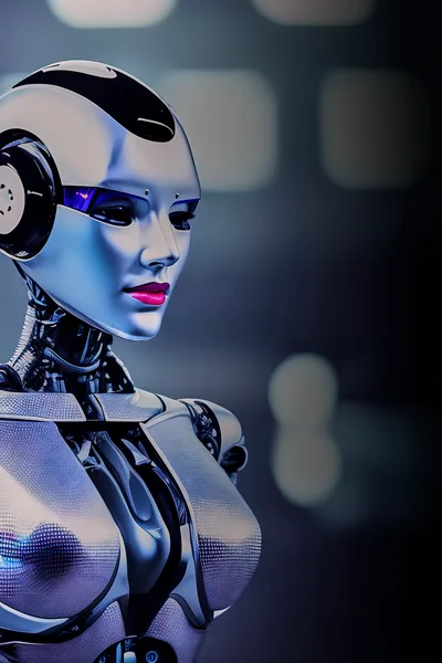 Futuristic Android Woman With Metallic Skin And Red Lips