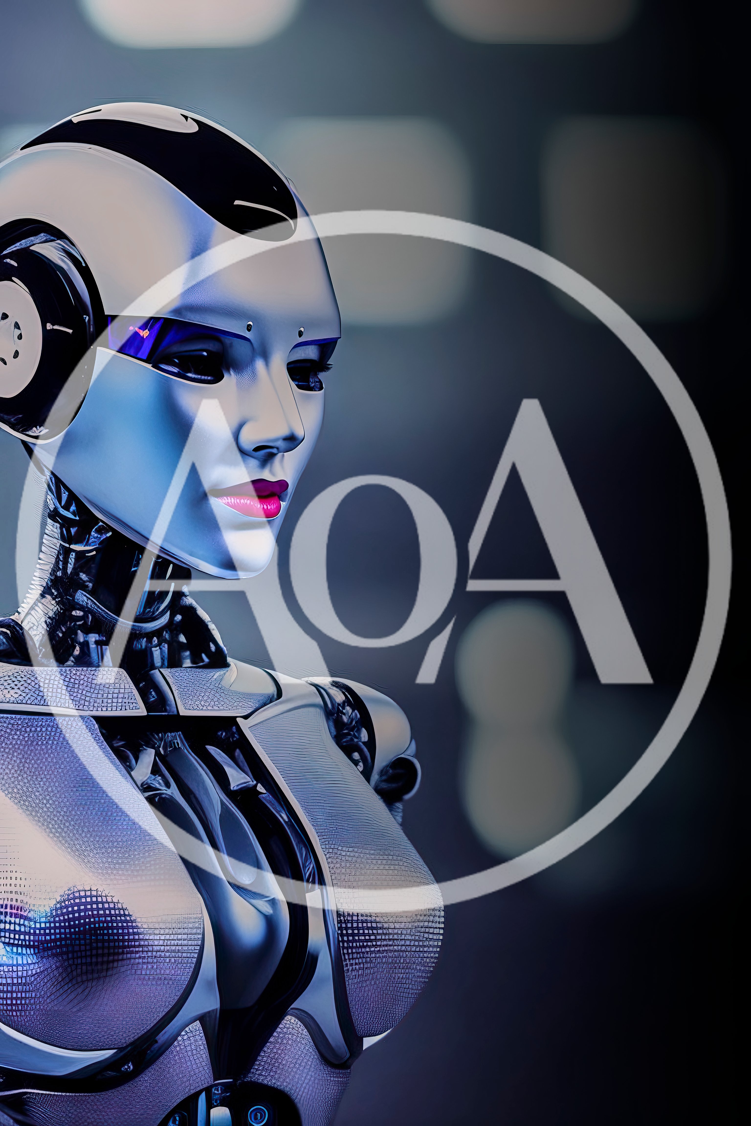 Futuristic Android Woman With Metallic Skin And Red Lips