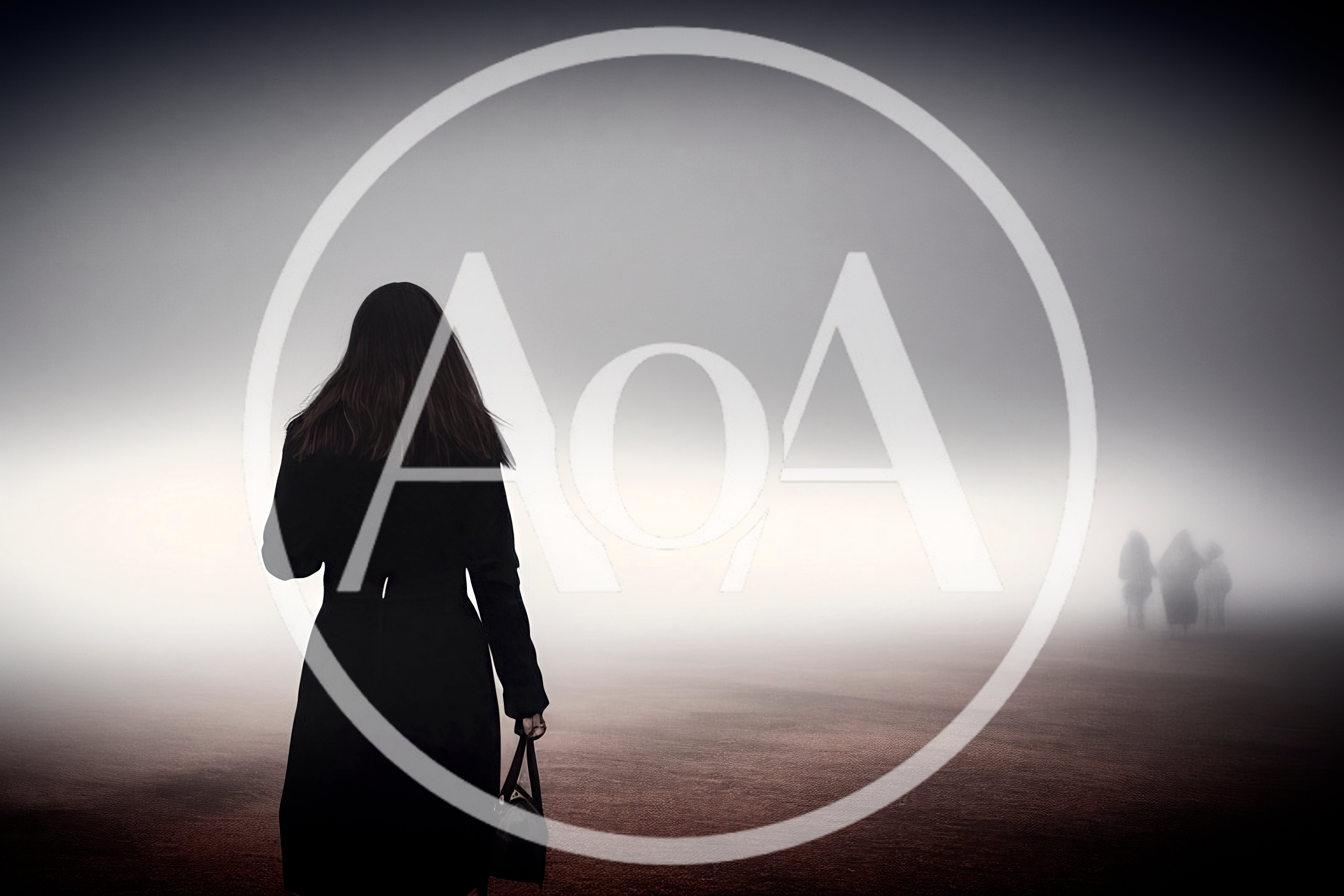 Woman Walking Alone Through Dense Foggy Landscape