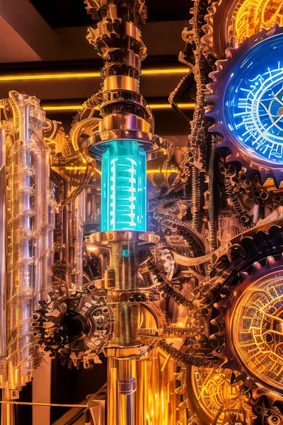 Intricate Steampunk Mechanical Sculpture With Glowing Blue Core