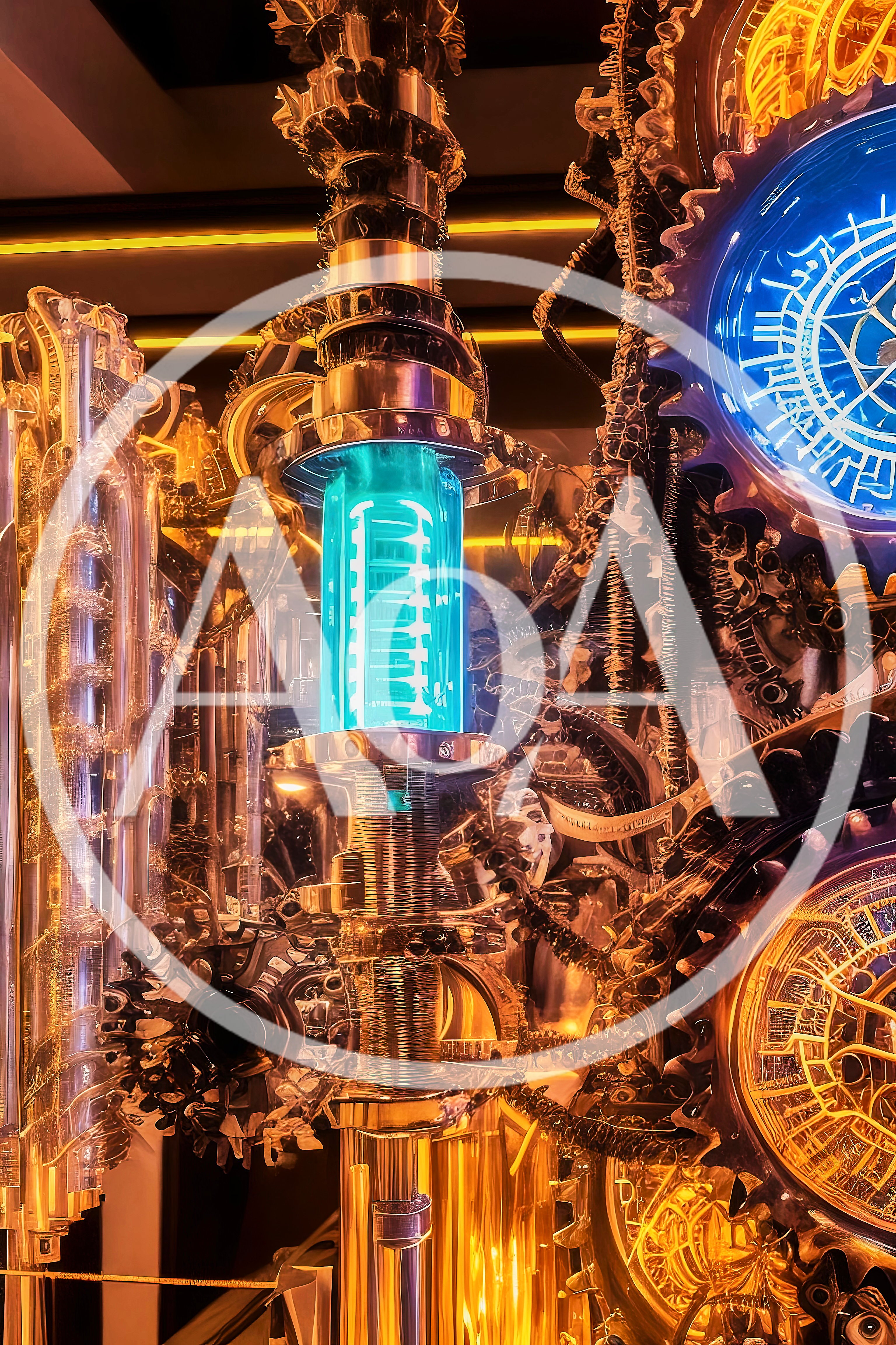 Intricate Steampunk Mechanical Sculpture With Glowing Blue Core