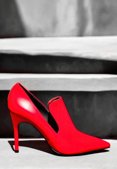 Single Red Stiletto Heel Shoe on Concrete Steps