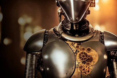 Steampunk Robot With Exposed Internal Clockwork Gears