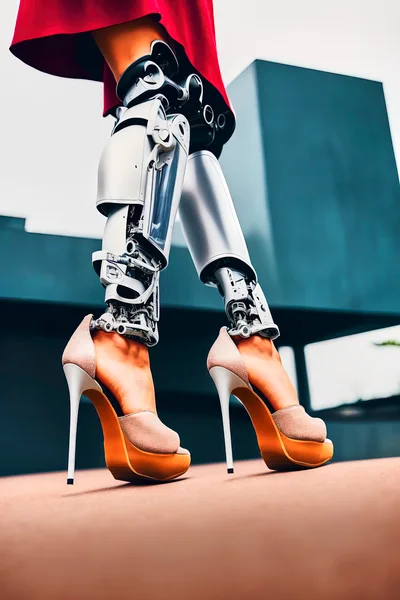 Futuristic Cyborg Legs Wearing High Heel Shoes