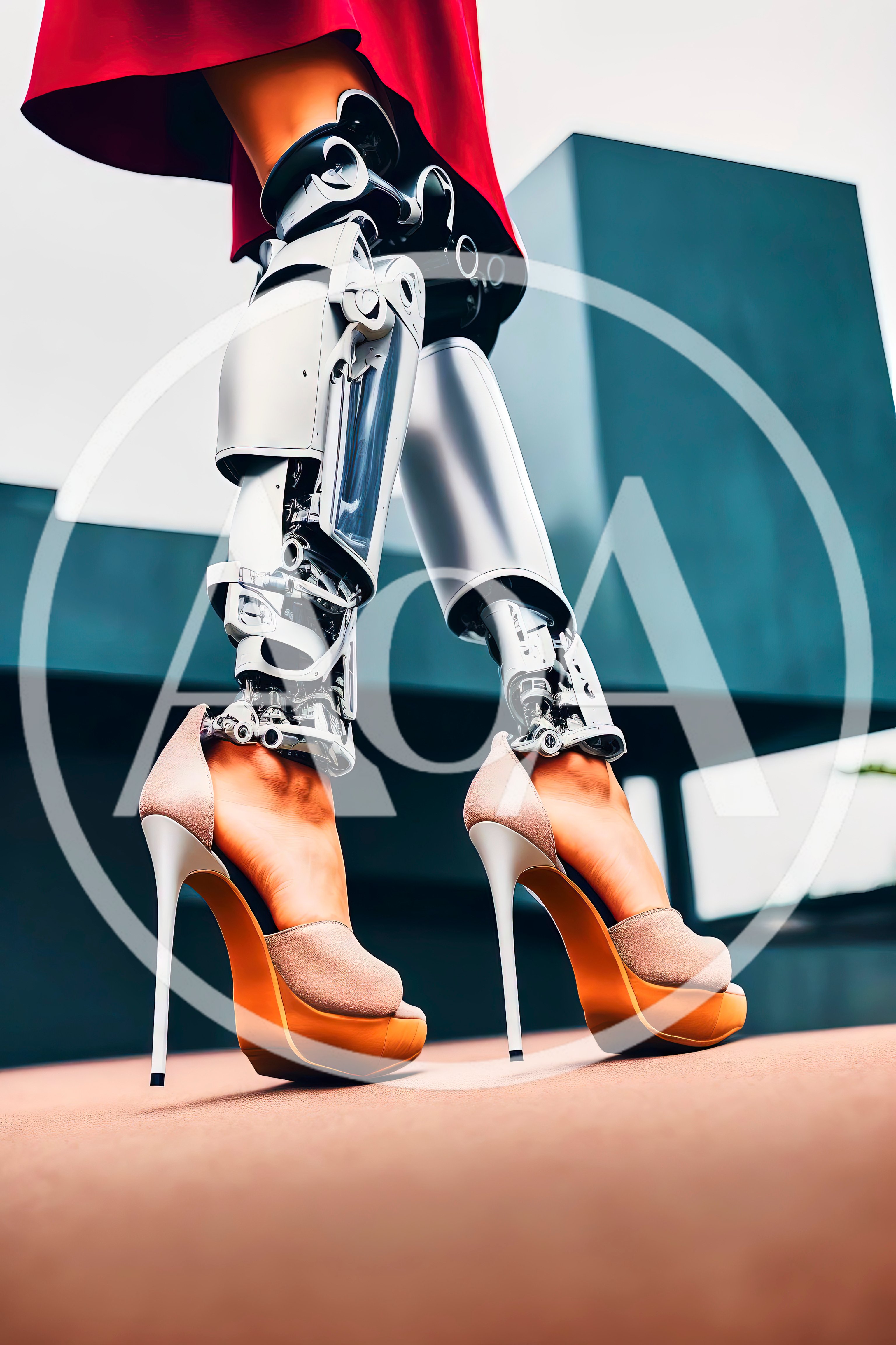Futuristic Cyborg Legs Wearing High Heel Shoes