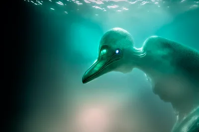 Surreal Underwater Alien Creature With Glowing Eyes