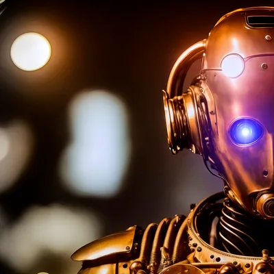 Golden Robotic Cyborg Head With Glowing Blue Eye