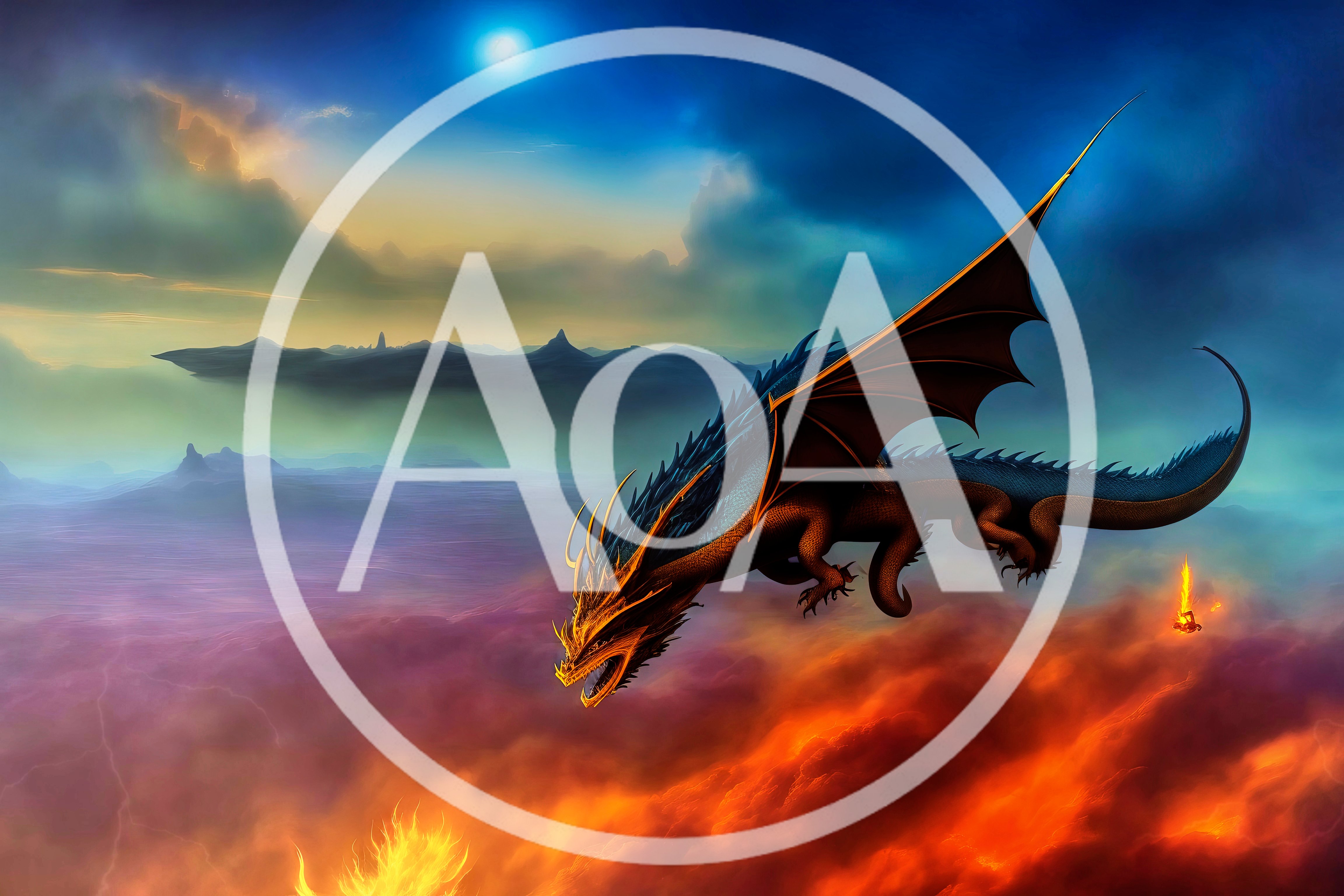 Majestic Dragon Flying Over A Fiery Landscape