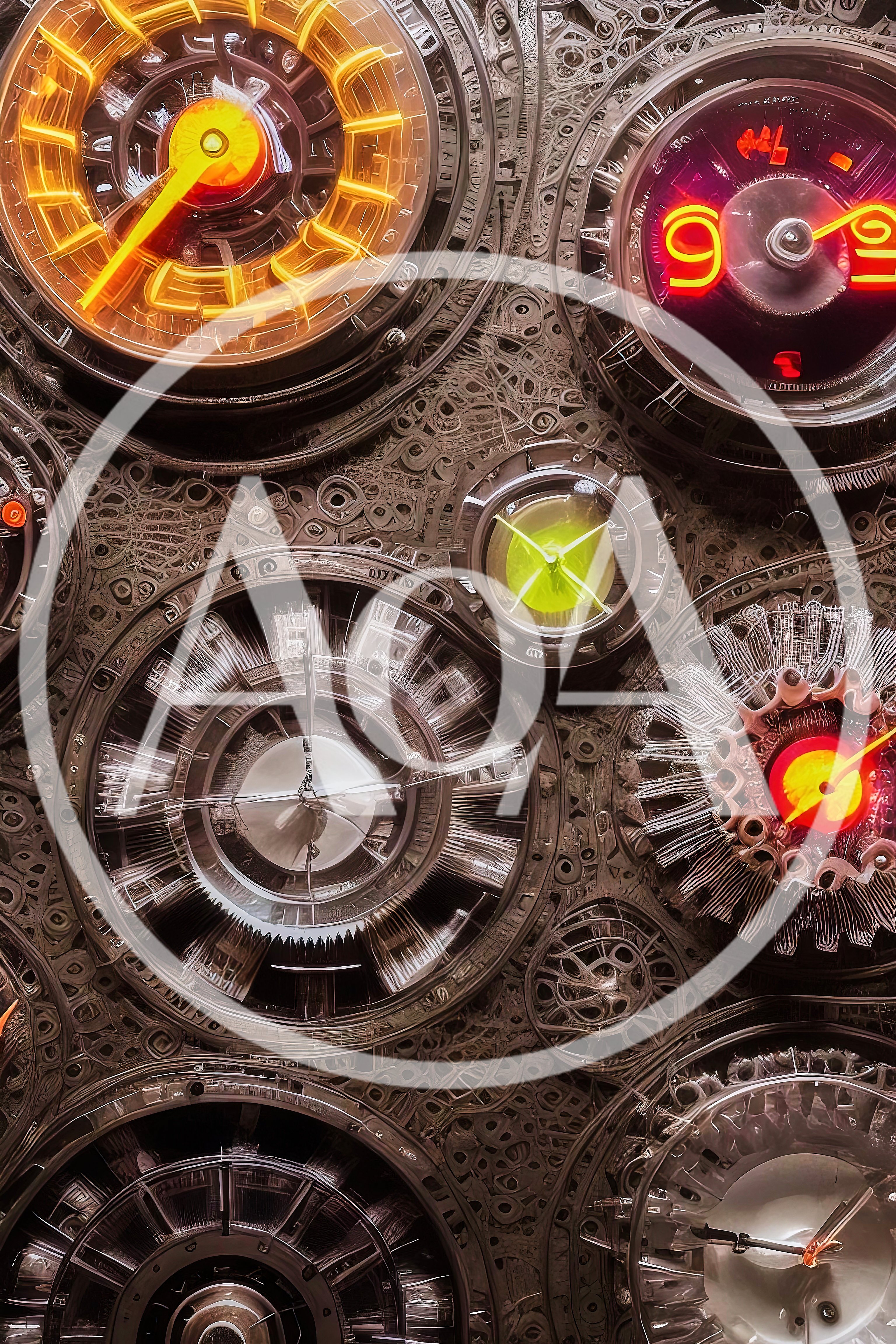 Intricate Steampunk Clockwork Mechanism With Glowing Dials