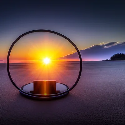 Surreal Sunset View Through A Circular Portal Frame