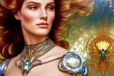 Portrait Of A Futuristic Woman With Ornate Cybernetic Jewelry