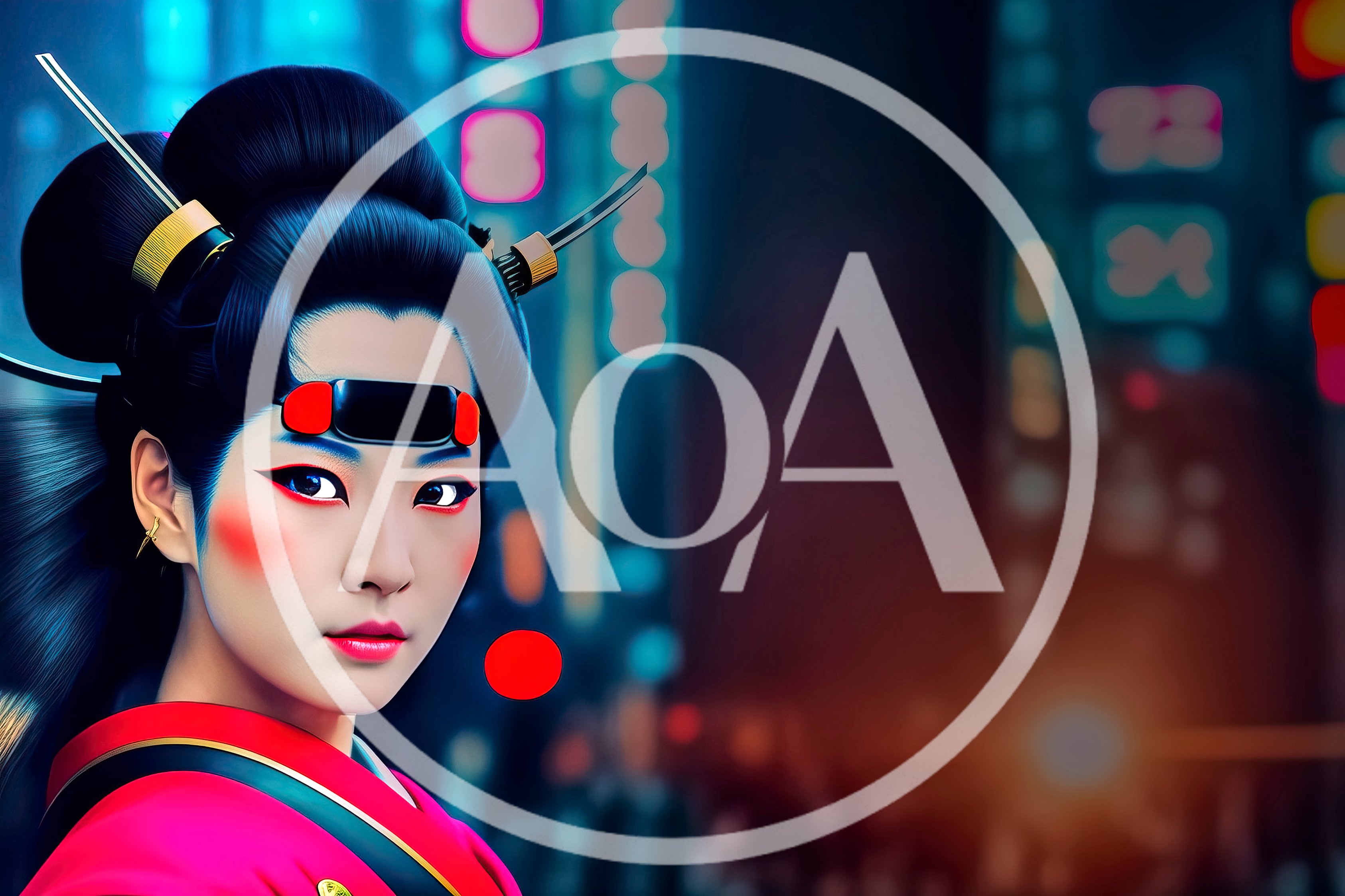 Cyberpunk Geisha Portrait In Neon City Setting