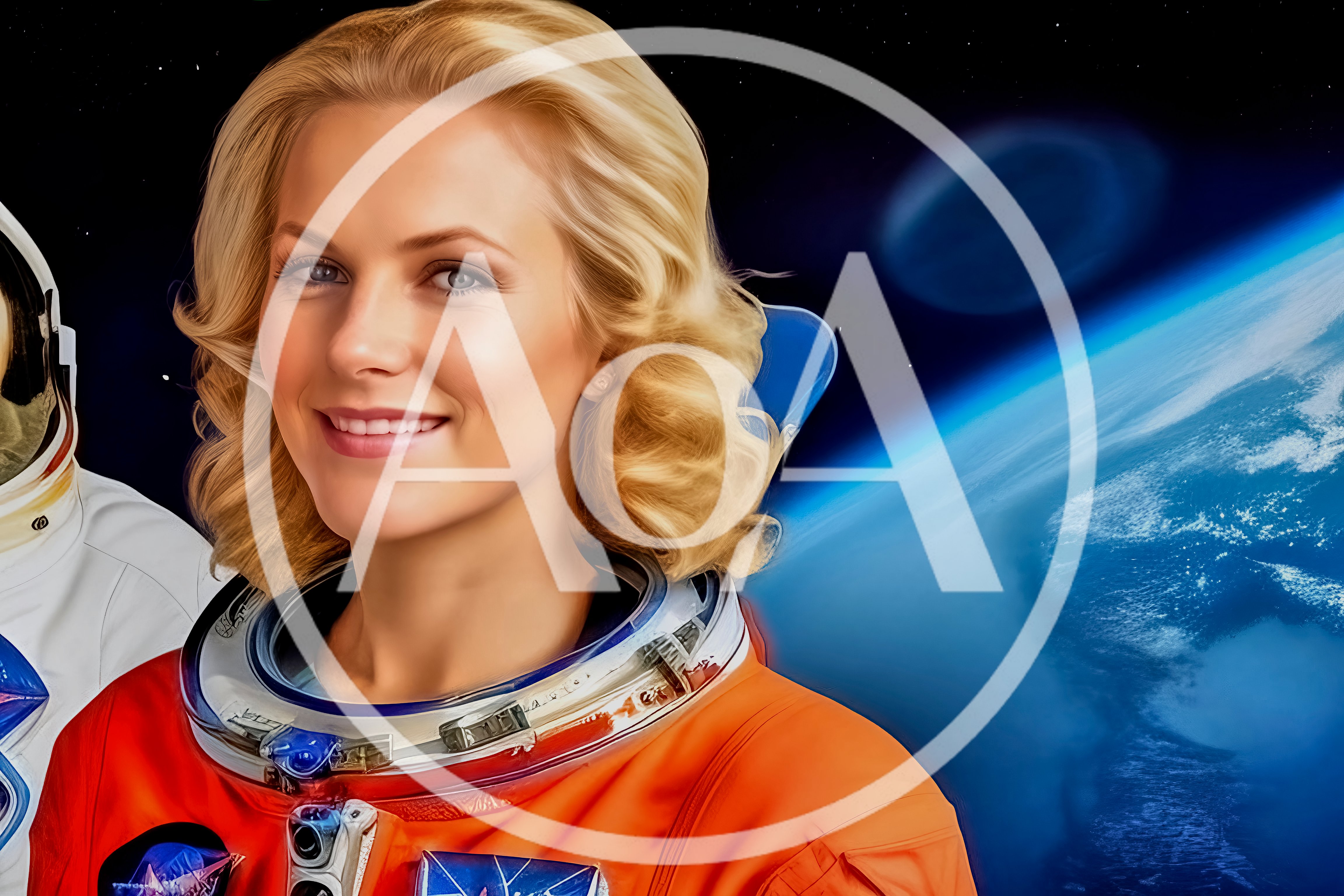 Portrait Of A Smiling Female Astronaut In Space