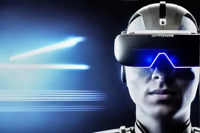 Futuristic Man Wearing Virtual Reality Headset