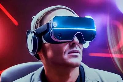 Man Wearing Virtual Reality Headset And Headphones