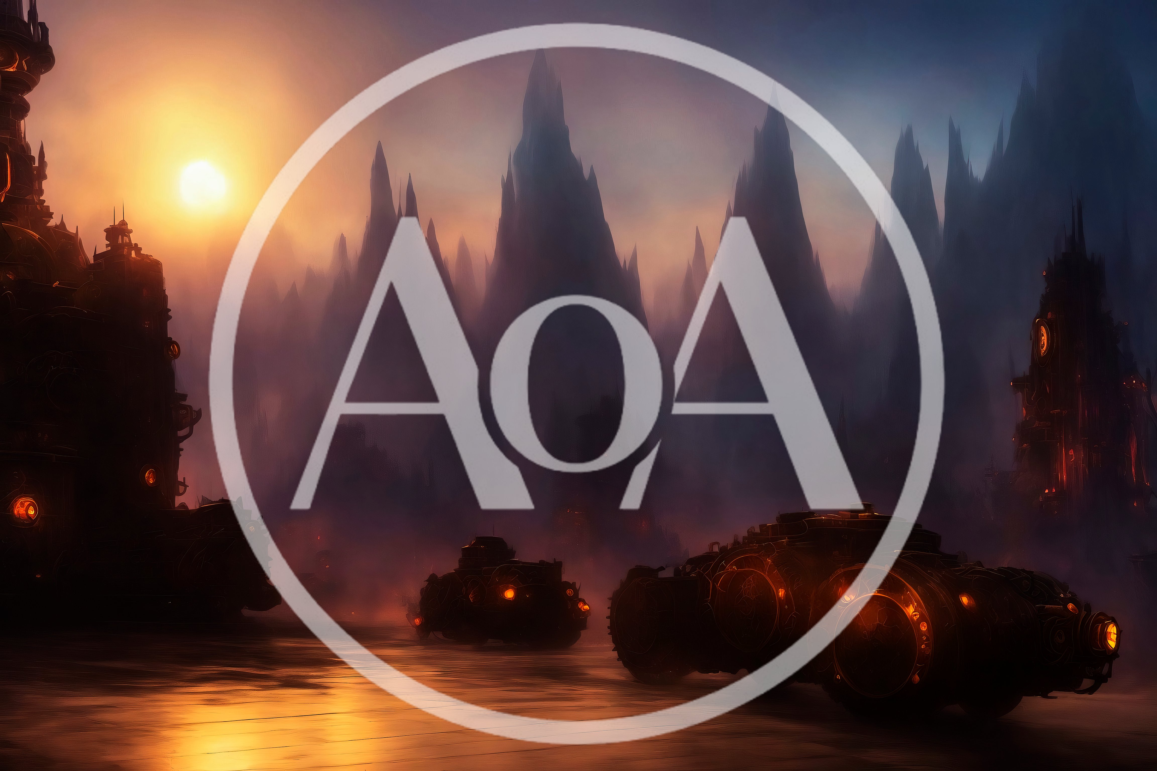 Steampunk Vehicles Traveling Through A Misty Alien Landscape
