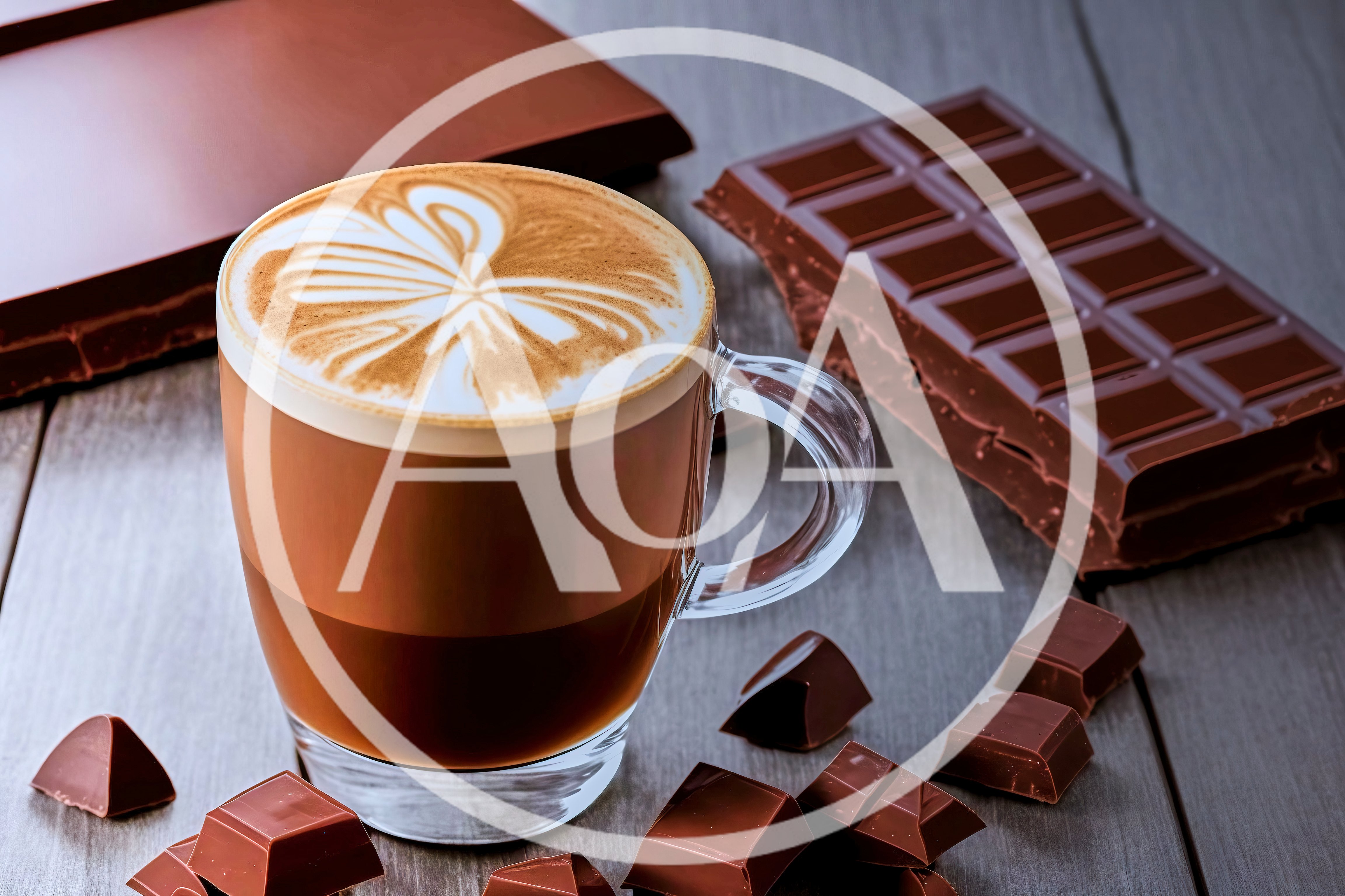 Glass Cup Of Latte With Chocolate Bars