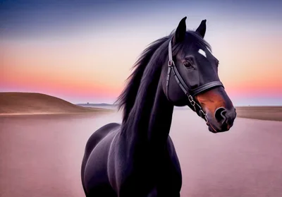 Majestic Black Horse Standing in a Desert Landscape