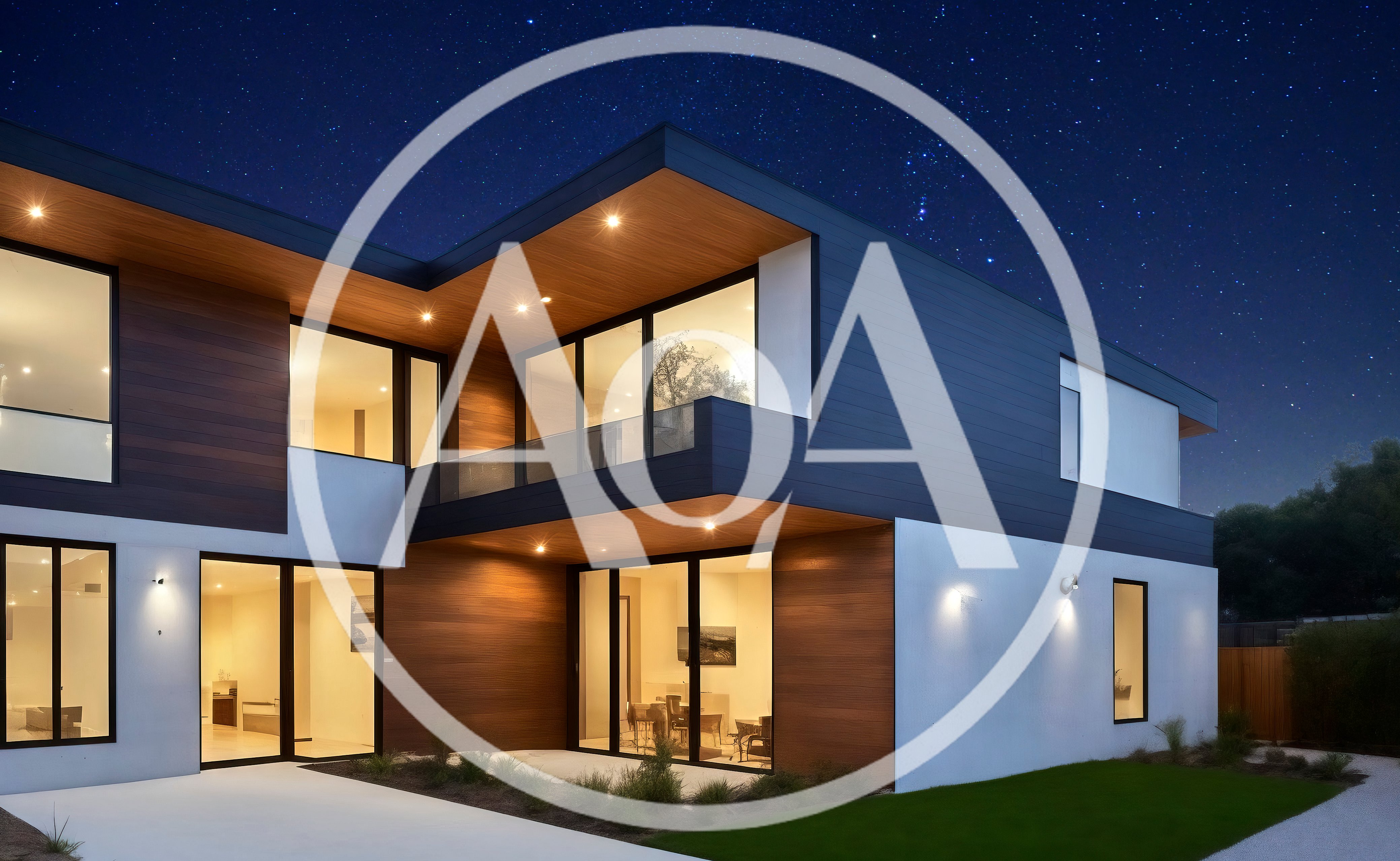 Modern Luxury Two Story House At Night