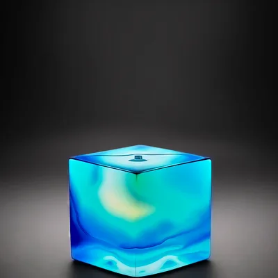 Glowing Blue Translucent Glass Cube