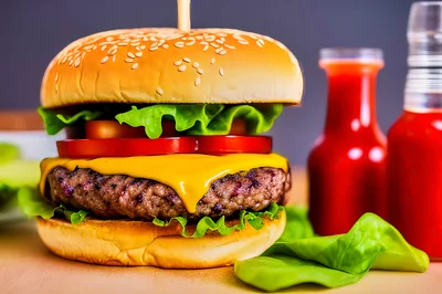 Gourmet Cheeseburger With Lettuce And Tomato