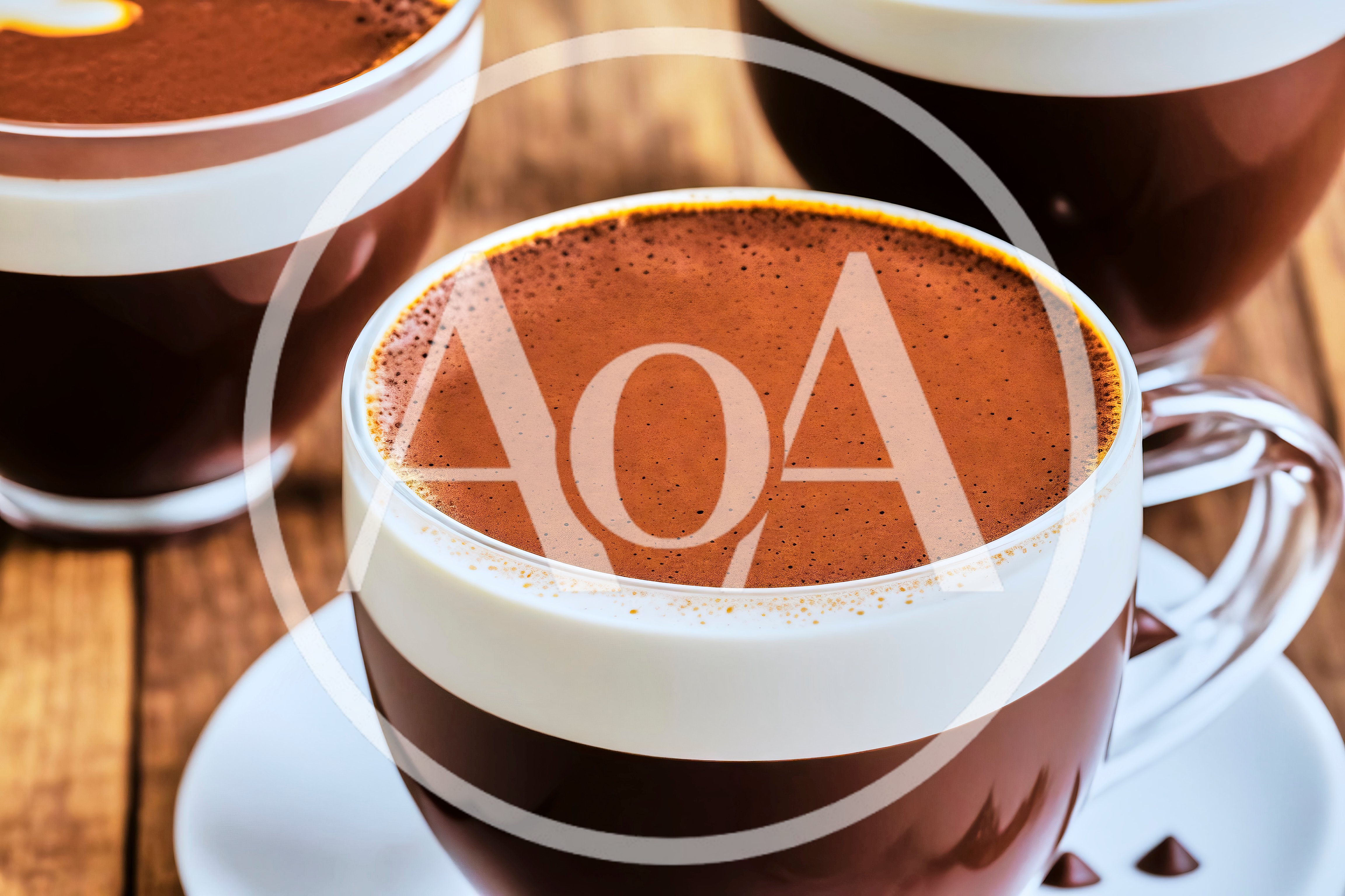 Three Cups Of Hot Chocolate On Wooden Table