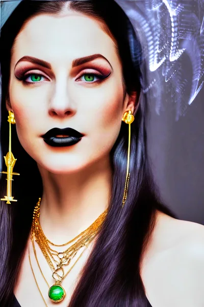 Portrait Of A Woman With Gothic Makeup And Jewelry