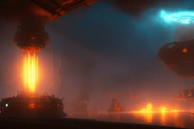 Futuristic Industrial Facility With Glowing Energy Beams