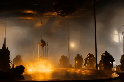 Steampunk Industrial Facility With Glowing Machinery And Steam