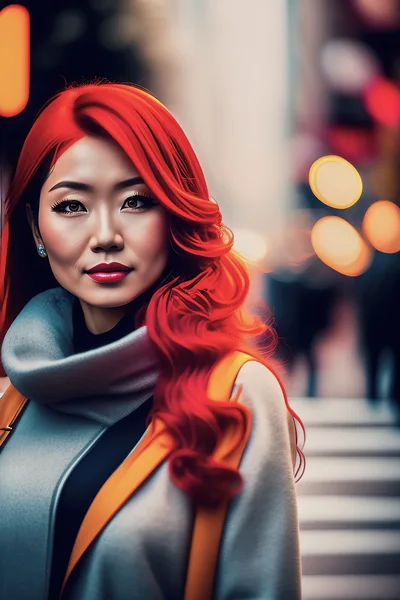 Portrait Of A Stylish Woman With Vibrant Red Hair