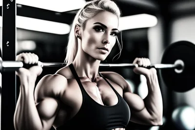Muscular Female Athlete Performing Barbell Back Squats