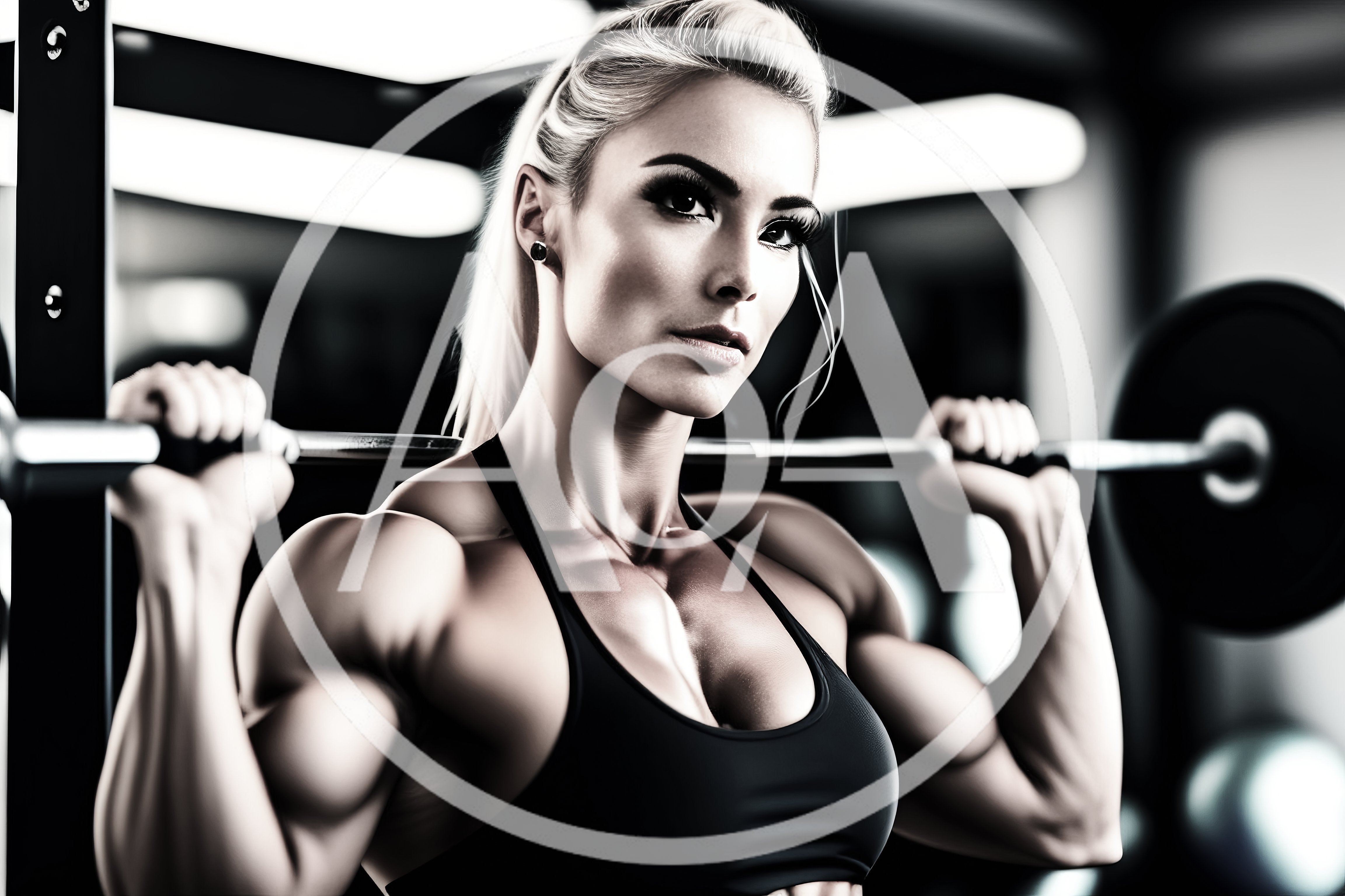 Muscular Female Athlete Performing Barbell Back Squats