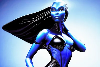 Futuristic Blue Alien Cyborg Woman Portrait