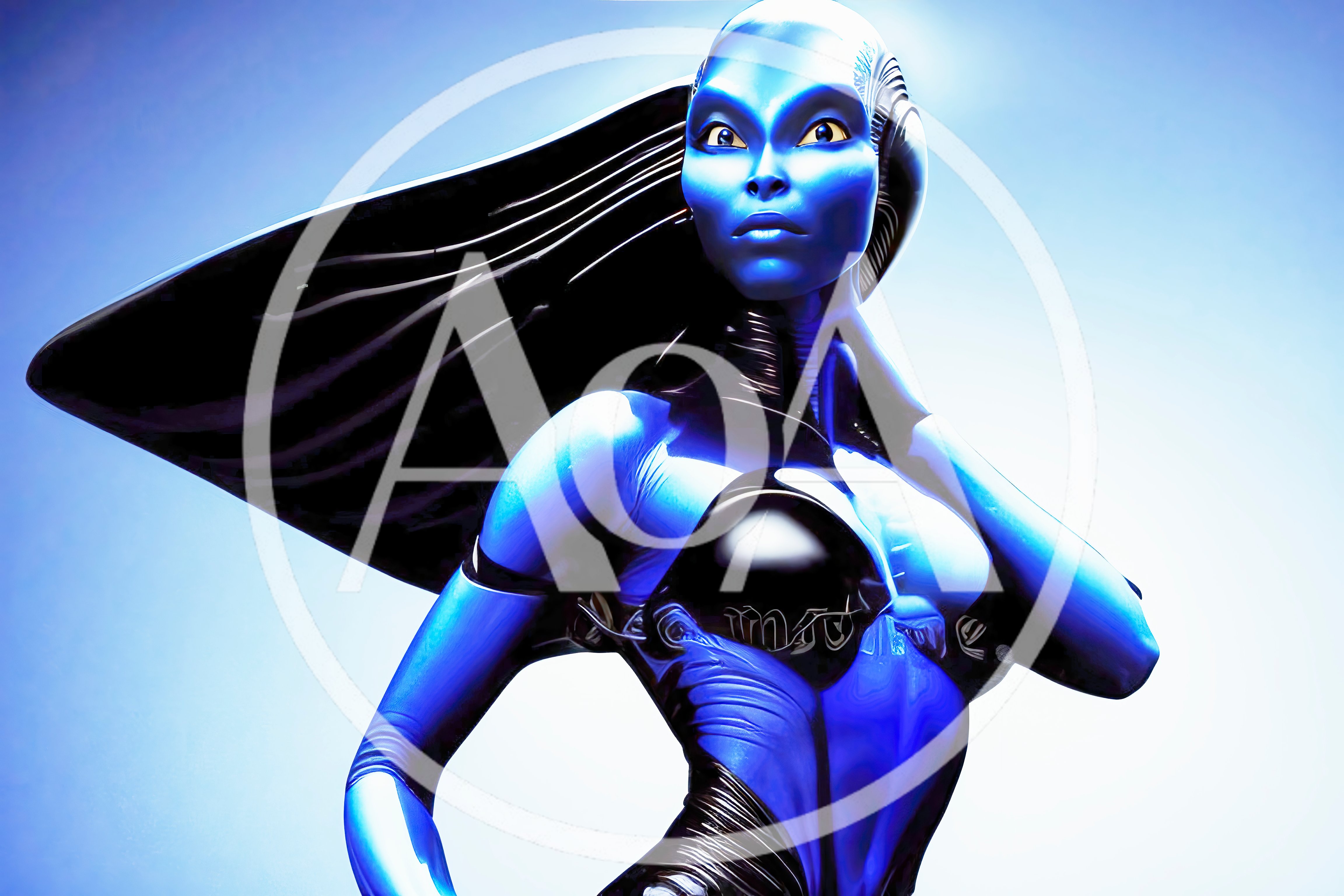 Futuristic Blue Alien Cyborg Woman Portrait