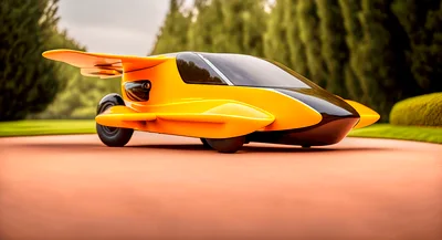 Futuristic Yellow Flying Car Concept Vehicle