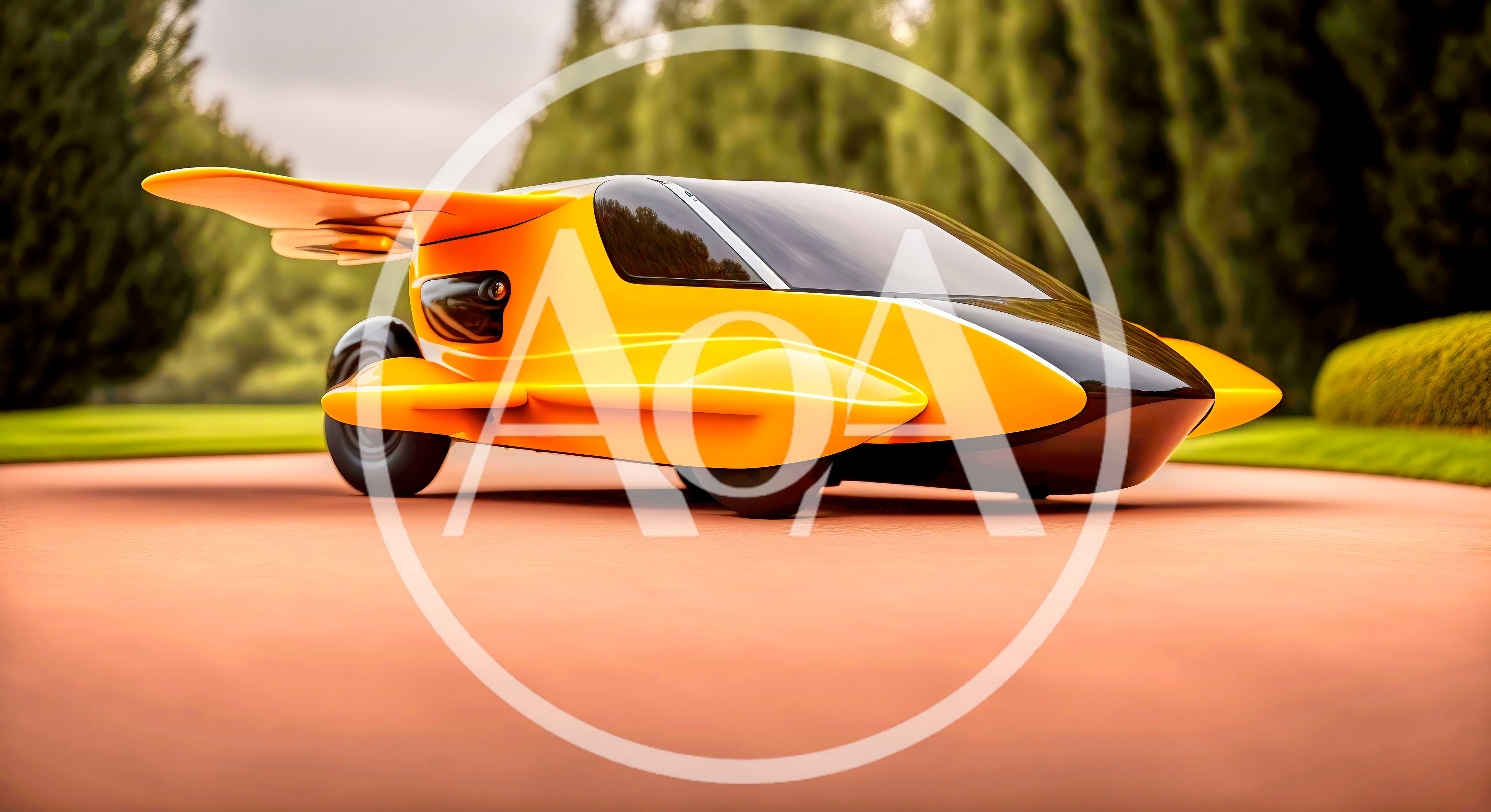 Futuristic Yellow Flying Car Concept Vehicle