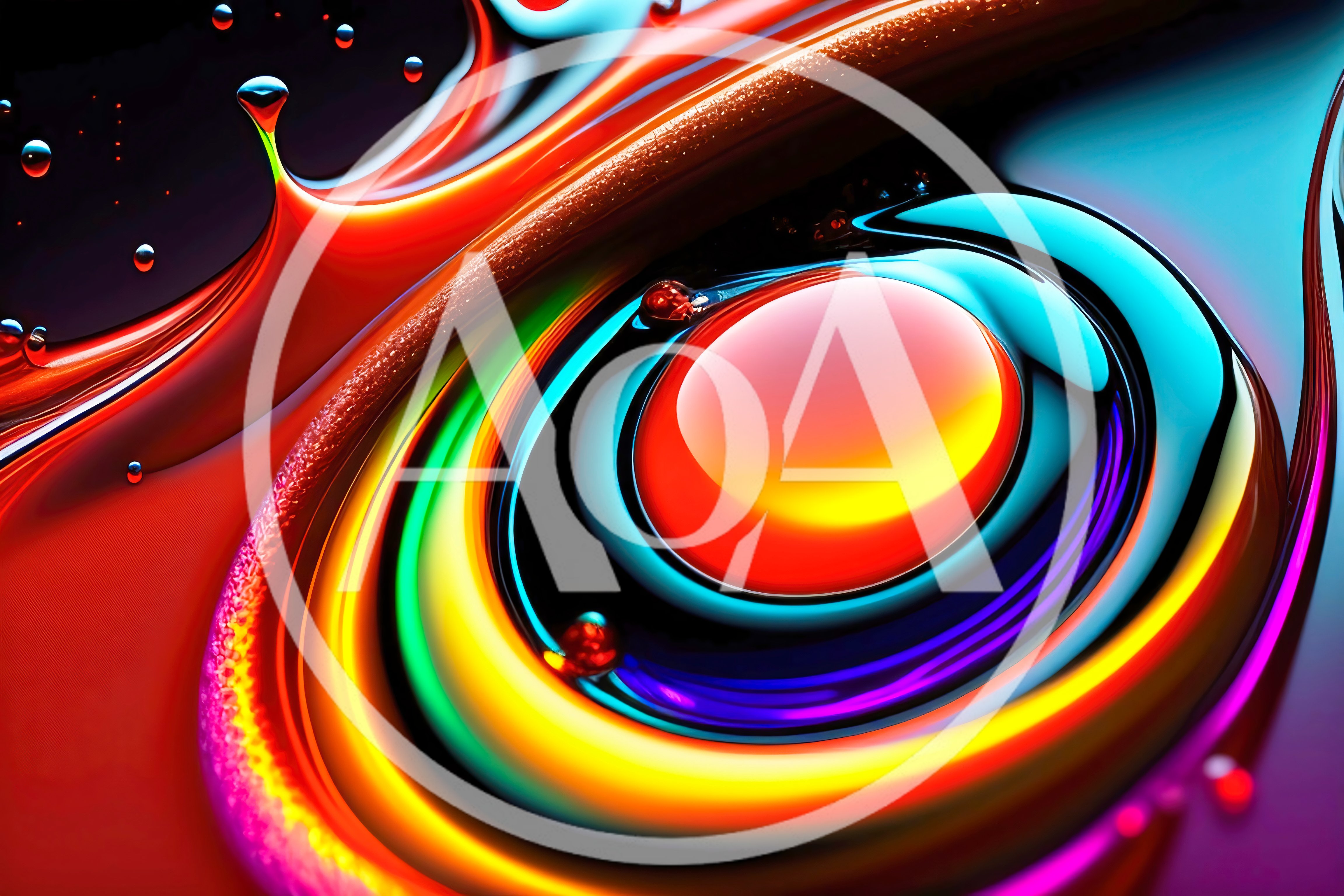 Abstract Colorful Liquid Swirls and Droplets