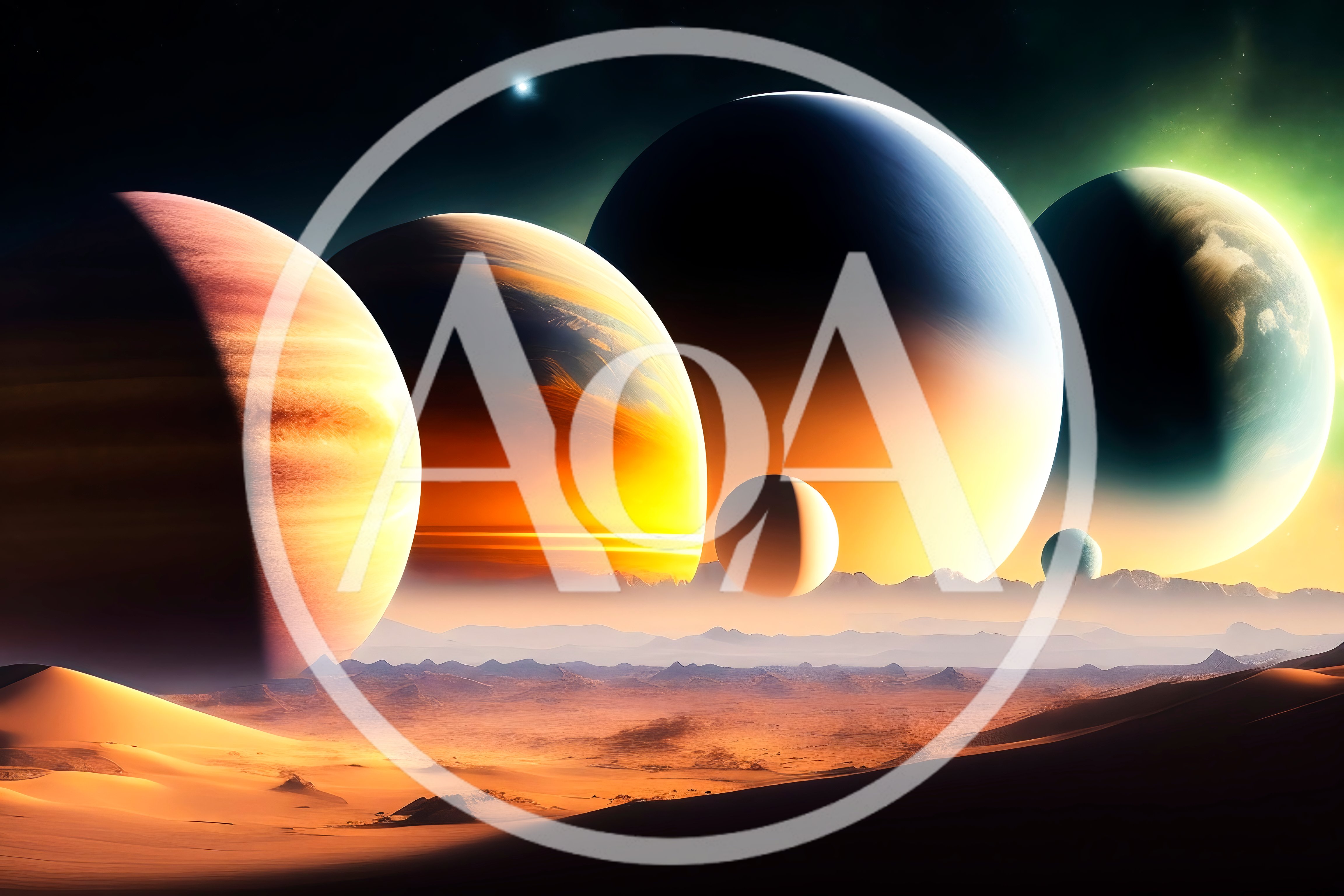 Surreal Alien Desert Landscape With Multiple Giant Planets