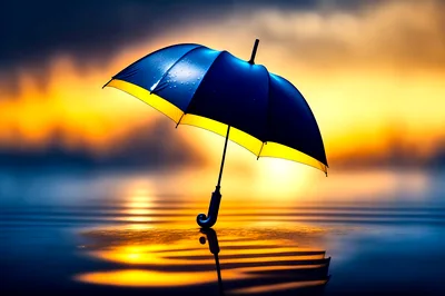 Blue and Yellow Umbrella Standing on Water Surface