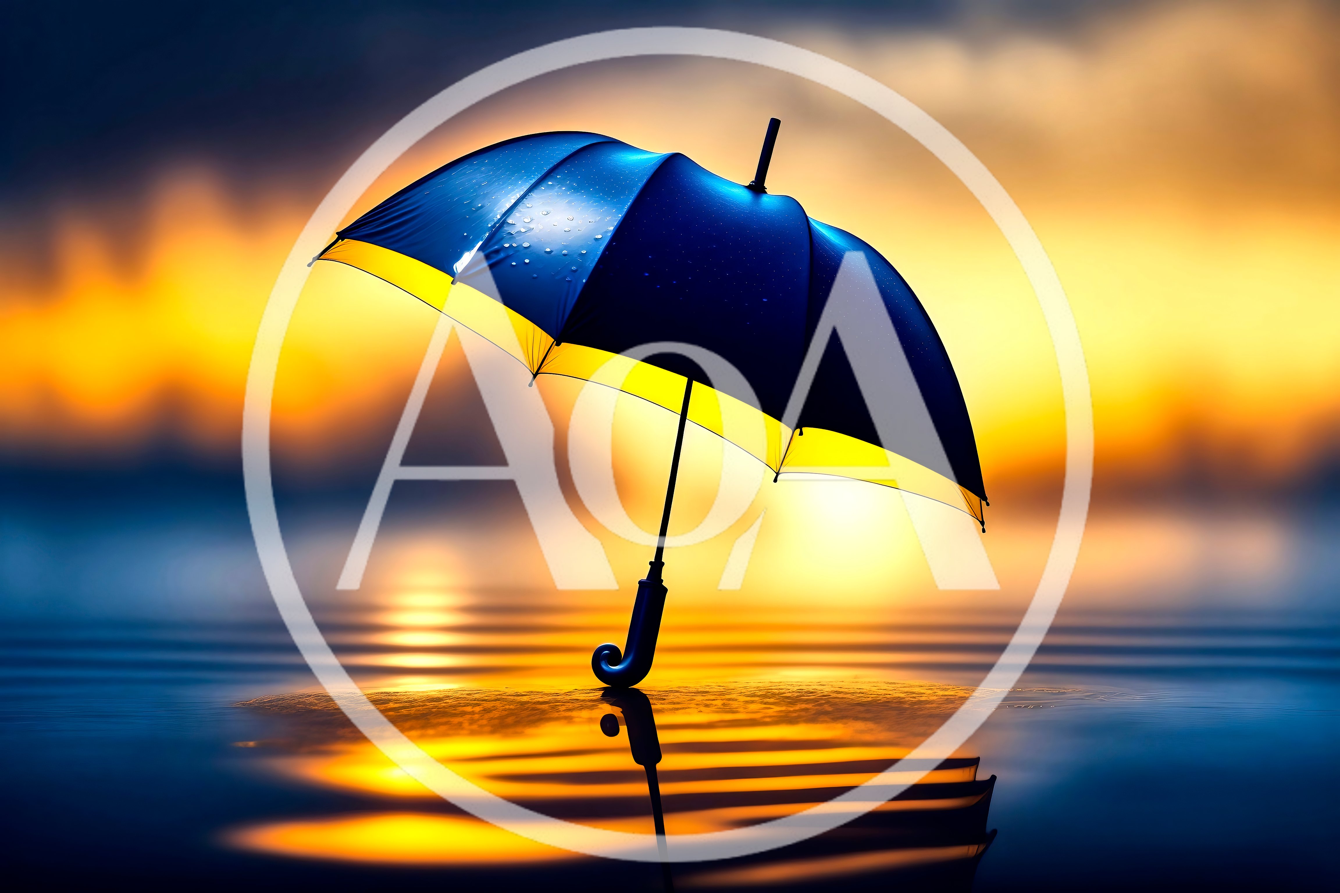 Blue and Yellow Umbrella Standing on Water Surface